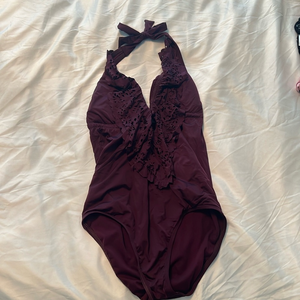 Maroon V neck Bathing Suit